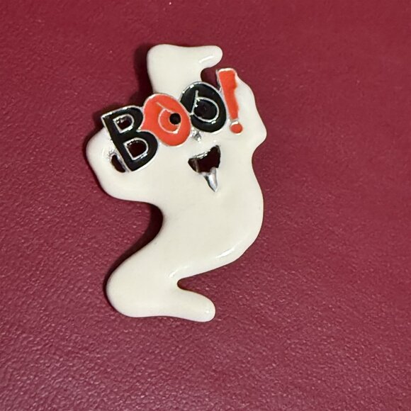 Ghost Brooch BOO Enamel Abstract Halloween Fall Jewelry Pin - Picture 1 of 4